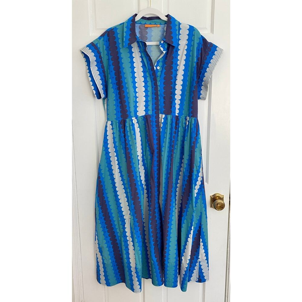 OLIPHANT Tuckernuck Midi Button Down Shirt Dress Meko Blue Print Cotton XL - Picture 6 of 13